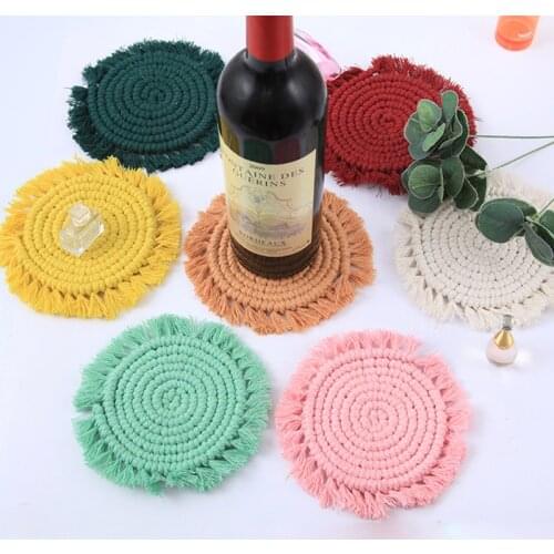Boho Round Place Mats Hand Woven Colorful Rustic Cafe Wedding Farmhouse Table Mats Heat Resistant Red Wine Place Mat