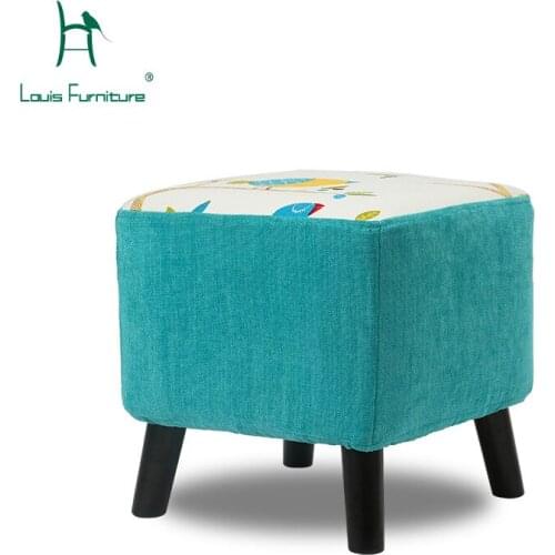 Louis Fashion Stools Ottomans Changing Shoes Round Solid Wood Simple Creative Fabric Modern