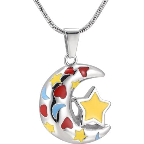 Multicolor Moon Star Cremation Urn Pendant Necklace Memorial Jewelry for Pet Human Ashes New Design In 2017