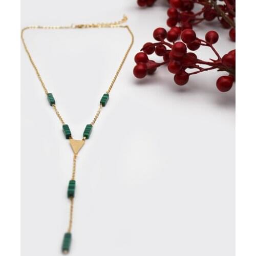 Fashion Handmade Pendant Neckalce Malachite Stone Beaded Metal Chain Necklace Sexy Tassel Necklaces Jewelry for Women 2019 New