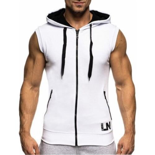 Brand of mens vest casual hooded vest men to join 2019 mens fashion zipper sleeveless hooded Tank Tops bodybuilding mens Vest