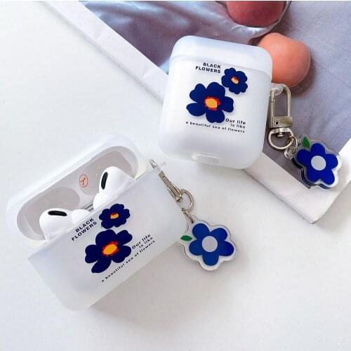 Soft TPU Case For AirPods 1 2 Cute Floral Matte Cover with Flower Pendant Keyring Earphone Case For Airpods Pro AirPod Key chain