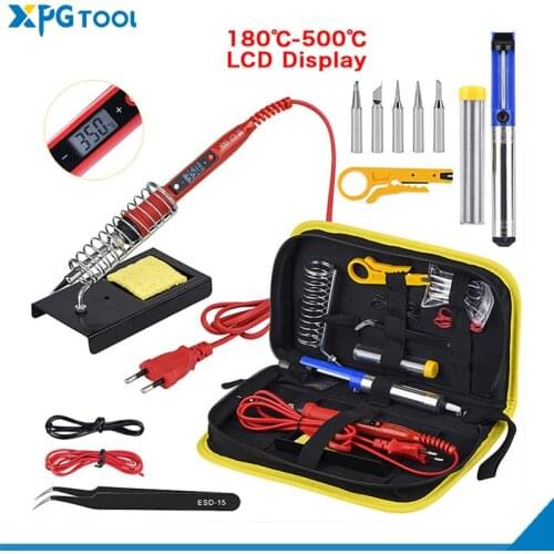 Gold porcelain electric soldering iron set, soldering assistance, soldering iron kit, 908S80W LCD thermostat cloth bag set