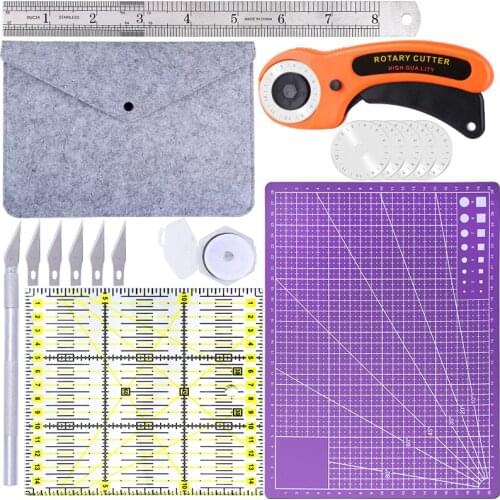 Imzay 6PCS Rotary Cutters, Cutting Mat, Patchwork Ruler, Carving Knife, Rotary Cutter Kit For Sewing And Quilting