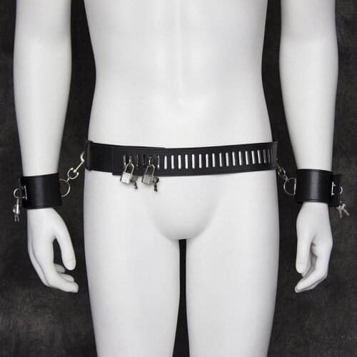 New Leather Bondage Handcuffs Belt Bound Toys Chastity Belt Leather Harnesses Fetish BDSM Adult Sex Toys For Couple