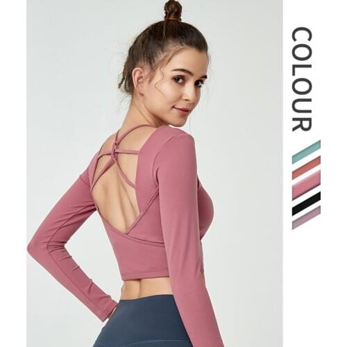 New Style Halter Sports Top With Beautiful Back Sexy Fashion Top Long Sleeve Fitness Sport wear Women Clothing Female T-Shirt