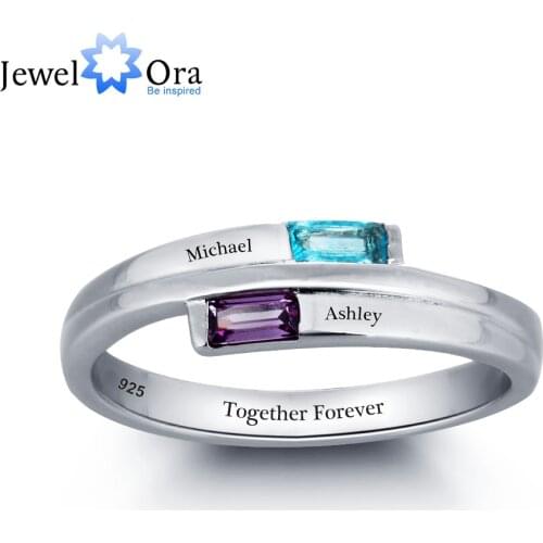Engagement Rings 925 Sterling Silver Promise Personalized Rings Names Birthstone Jewelry Mother Daughter Ring(JewelOra RI101782)