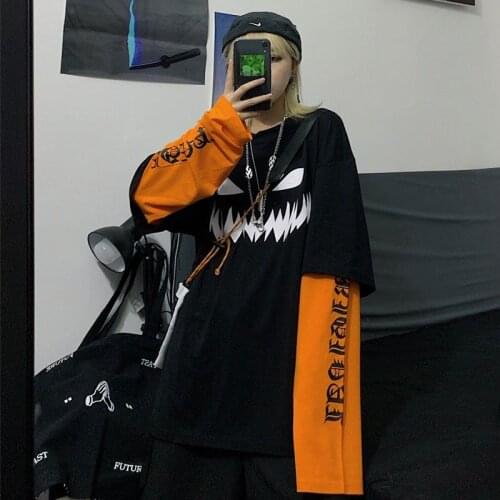 Autumn 2021 new Harajuku holiday two loose-fitting long-sleeved t-shirt womens top couple dress