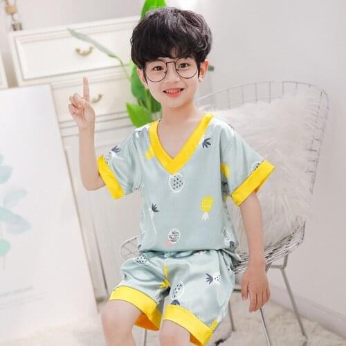2021 New Children Home Service Silk Suit Summer New Boys Pajamas Ice Silk Sling Air Conditioning Suit Baby Boys Clothes 12 Years