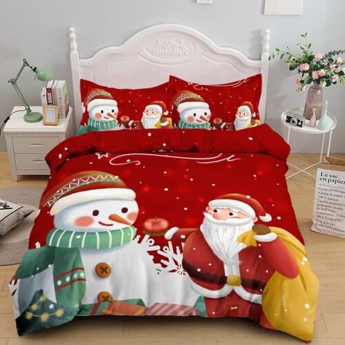 Christmas Bedding Sets Snowflakes Christmas Santa Snowman Bedding Sets Duvet Cover Pillow Case Soft Bed Sheet Set Home Textiles