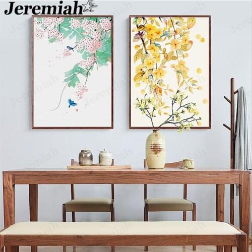 Modern Minimalist Floral Canvas Poster Yellow Green Leaf Flower Painting Wall Art Modern Home Living Room Decoration Accessories