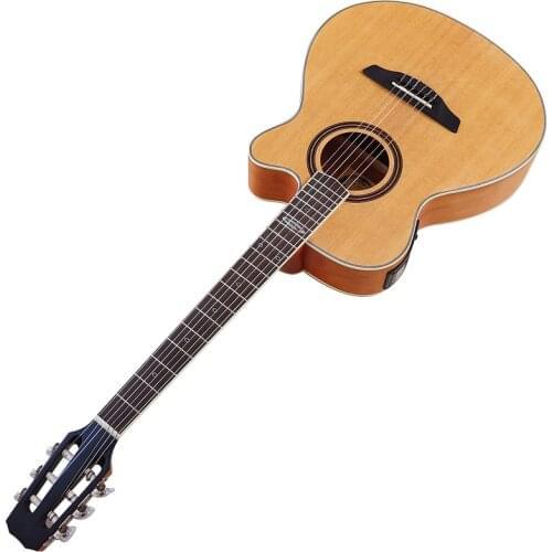 Left Hand Nylon String Acoustic Guitar 40 Inch Folk Guitar Wood Guitar Black 6 Strings Guitar with Classic Guitar Head