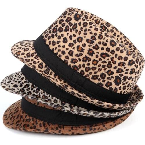 Vintage Leopard Print Jazz Hat Men Women Spring Autumn 2020 Fashion Unisex Trilby Cap Short Brim Felt Fedora Hats With Belt