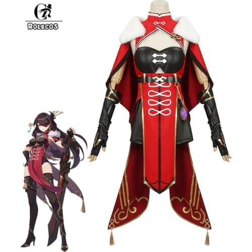 ROLECOS Genshin Impact Beidou Cosplay Costume Beidou Cosplay Costume Women Black Red Costume Halloween Dress Cloak Full Set