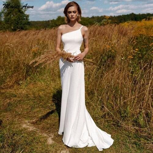 Magic Awn Country One Shoulder Boho Wedding Dresses Satin Sleeveless Simple Beach A-Line Bridal Gowns Cheap Vestidos De Novia