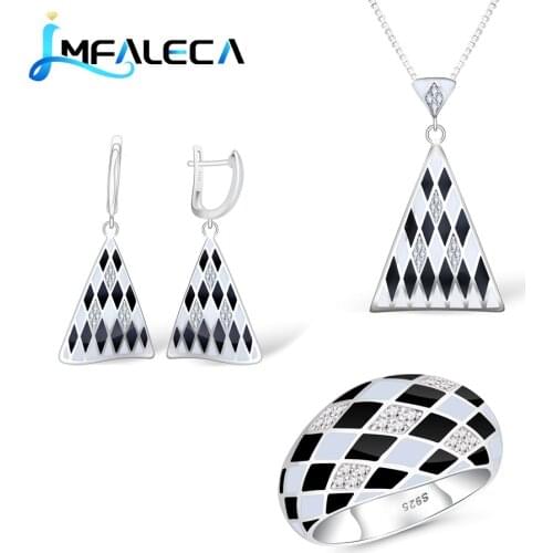 LMFALECA Silver Earring Jewelry Sets for Women 925 Sterling Silver Triangle Necklace Luxury Enamel with Zircon Fine Jewelry