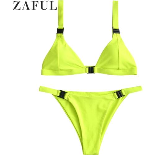ZAFUL Neon Plunge Front Closure Bikini Swimsuit Summer Bikini Low Cut Bikini Low Waisted Bikini Beach Women Swimwear 2020 New