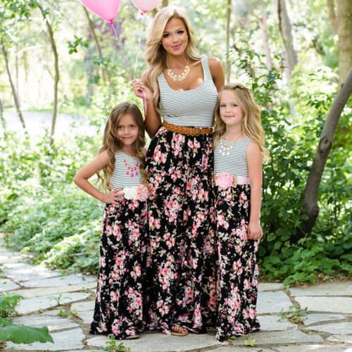 Women Girls Boho Beach Summer Maxi Long Floral Party Dress Family Matching Clothes mother daughter dresses Elegant vestidos