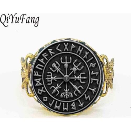 1pcs Vegvisir Viking Compass Ring jewelry Glass Cabochon ring