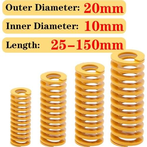 10 Pieces, 3D Printer Die Spring, 20mm Outer Diameter, 25-150mm Length, Heated Bed Springs, TF20*10*L, Yellow