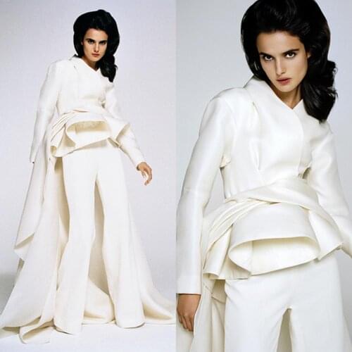 2020 White Jumpsuits Evening Dresses Long Sleeve Two Pieces Gorgeous Prom Dress Black Girls Formal Outfit Party Gowns