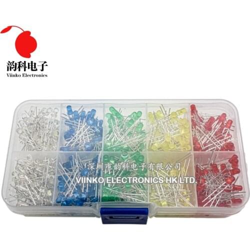 5x100pcs=500Pcs 3MM LED Diode Kit Mixed Color Red Green Yellow Blue White + BOX