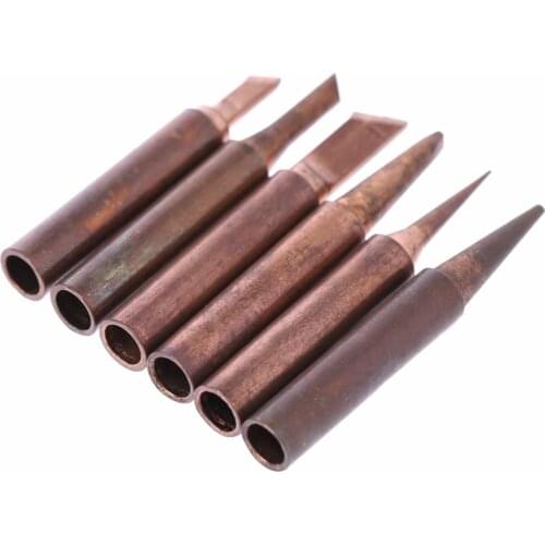 6 Pcs Copper Soldering Iron Tips 900M-T Lead Free Solder Welding Tools Set For 936/937/938/969/8586/ 852D Soldering Station