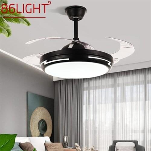 86LIGHT Ceiling Fan Light Invisible Black Lamp With Remote Control Modern Simple LED For Home Living Room