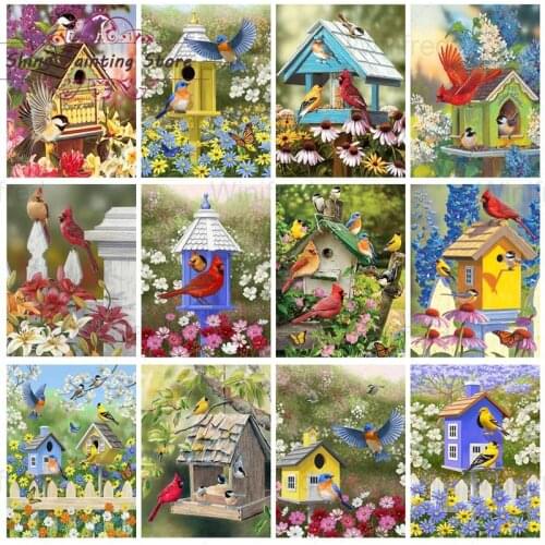 5D DIY Birdhouse Scenery Flower Diamond Painting Bird Animal Diamond Embroidery Full Square Round Drill Mosaic Home Decoration