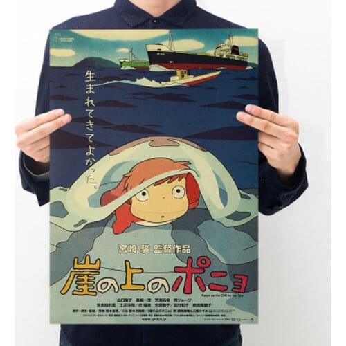 Hayao Miyazaki Anime Poster Wall Sticker Spirited Away Wall Art Kraft Paper Cartoon Classic Movie Painting Home Decoration
