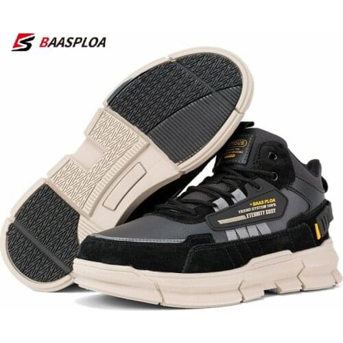 Baasploa 2021 Winter Men Leather Comfortable Cotton Shoes Waterproof Warm Outdoor Sneakers Non-Slip Wear-Resistant Hiking Shoes