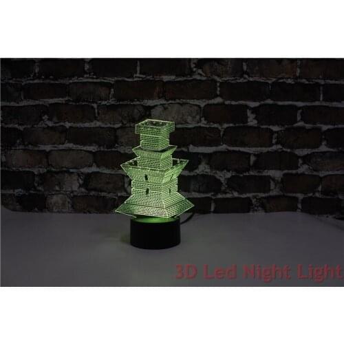 Best Seller Living Room Ornament 3D Led Night Light Lamp with CE and UL Certificate Asian Fort Shape YJ-2894