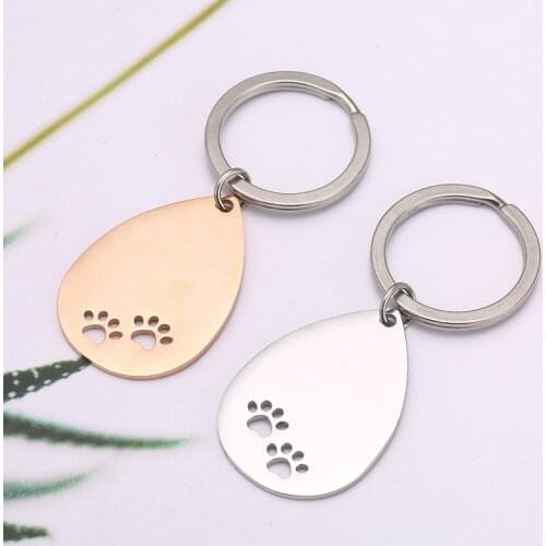 Dogs Paw Tags Key Chain Stainless Steel Animal Pet Blank DIY Key Ring Key Holder Jewelry Findings