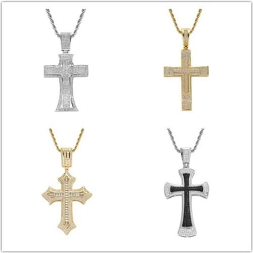 New Hip Hop Christians Jewelry Fashion Iced Out Cubic Zircon Cross Pendant Necklace 4 Style Crucifix Xmas Gift