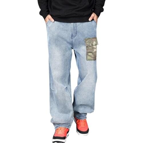 Jeans For Men Mens Straight Denim Cargo Pants Biker Jeans Men Baggy Loose Blue Jeans With Side Pockets Jeans