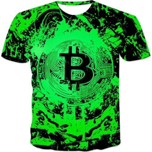 Mens Summer Short Sleeve Looks Cool Bitcoin Pattern 3D Printing O-Neck Casual Loose Streetwear Fashion Oversized T-Shirts Tops