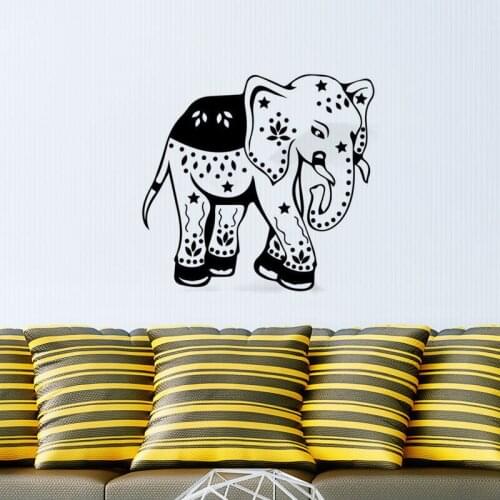 Indian Tribal Ganesha Pattern Elephant Florbal Vinyl Wall Sticker Art Home Wall Living Room Decora Wall Decals Y-508