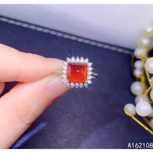 Fine Jewelry 925 Sterling Silver Inset With Natural Gem Womens Luxury Popular Sugar Tower Garnet Adjustable Ring Support Detect