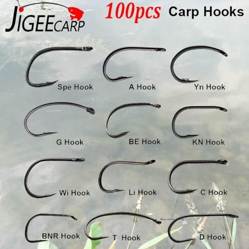 100pcs Coated Carp Fishing Hooks High Carbon Steel Fishhooks Matt Black Sharrp Carp Hooks with Barb For Hair Rigs