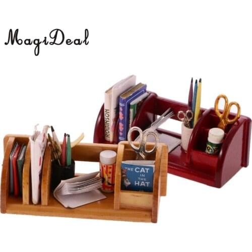 MagiDeal 1/12 Dollhouse Wooden Miniature Home Furniture Book Shelf Study Table Storage for Bookstore Coffee Shop Model 2Colors