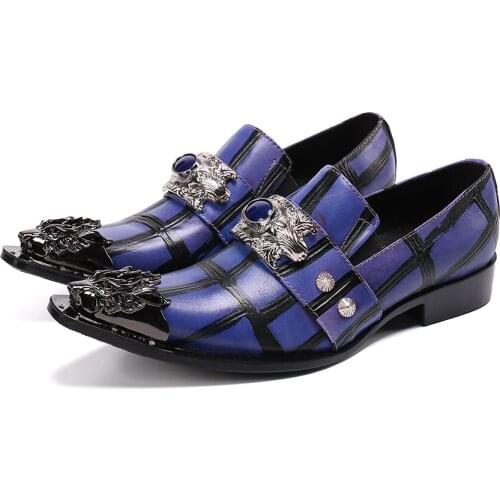 Fashion Mens Dress Shoes Vintage Metal Pointed Toe Chaussure Homme Luxury Male Formal Party Flats Shoes Big Size 47