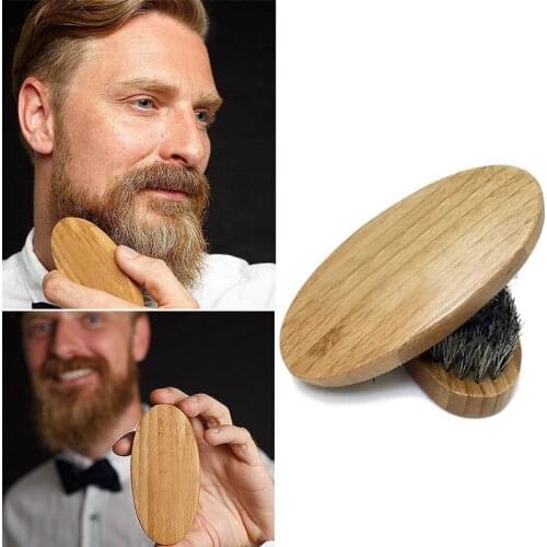 Men Mustache Beard BrushRound Barber Salon Hair Sweep Brush Shaving Facial Hair Brush Rubber Wood Comb Brush
