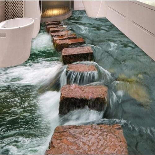 Custom Clear River Slate Trail Bathroom Bedroom 3D Floor Waterproof Anti-slip Self-adhesive Decorative 3d Floor Sticker