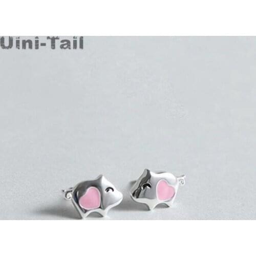 Uini-Tail new listing 925 sterling silver simple temperament cute pink pig earrings small fresh sweet heart-shaped jewelry ED497