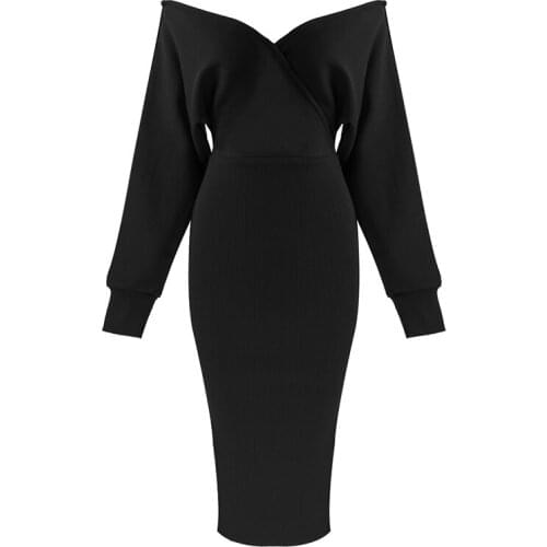 New New Arrival Bandage Dress Women Summer Autumn Elegant Party Dresses Long Sleeve Ladies Clothes V Neck Bodycon Dress