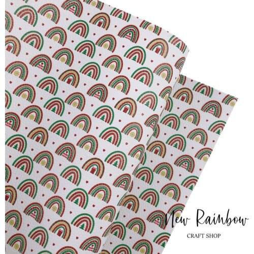 New Rainbow 30x138cm/Roll Christmas Boho Rainbow Custom Print Faux Leatherette 1.0mm For Hairbows, Accessories, Minipurse, DIY