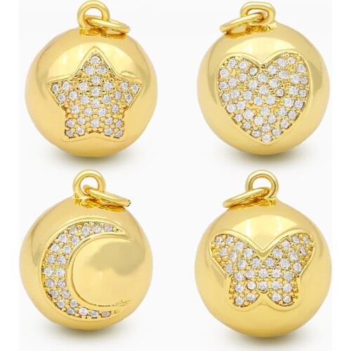 OCESRIO DIY Gold Small Ball Star And Heart Pendant For Women Jewelry Moon White Stone Components Necklace Pendant pdta140