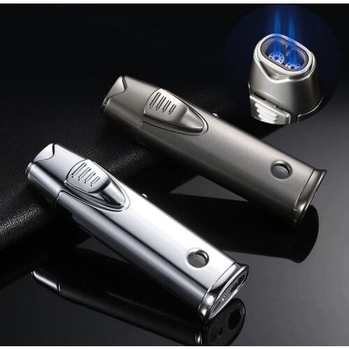 Double Fire Portable Cigarette Lighter Metal Lighters Windproof Gas Lighter Cigarettes Torch Lighter 1300C Cigar Butane Lighters