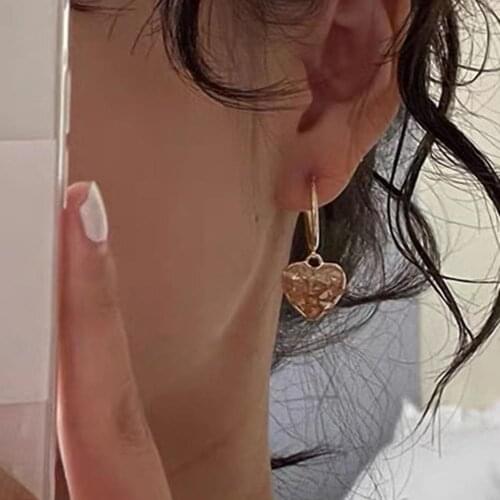 Drop Earrings Champagne Color Faux Crystal Heart Shape Irregular Surface Cute Women Earrings Jewelry серьги 2021 тренд