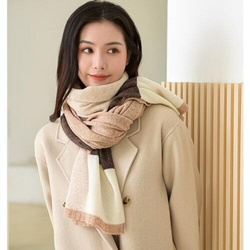 100% Sheep Wool Scarf Winter Warm Neck Scarves Women Pashmina Patchwork Color Shawl Wrap Foulard Femme Pure Wool Knitted Scarves